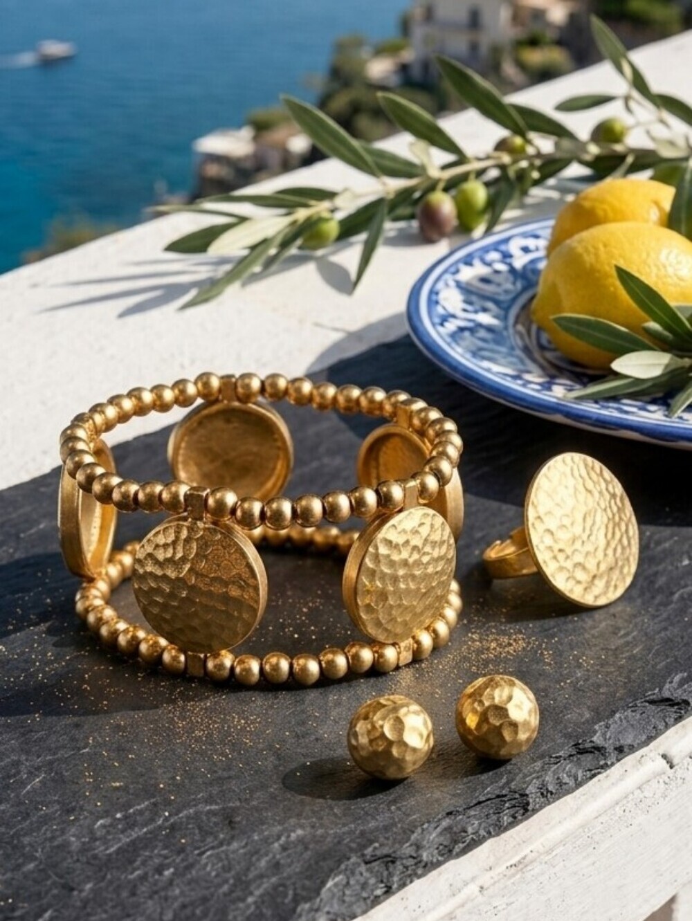 24K Gold Plated Turkish Hammered Coin Cuff Ring Earrings Set Mediterranean Gift